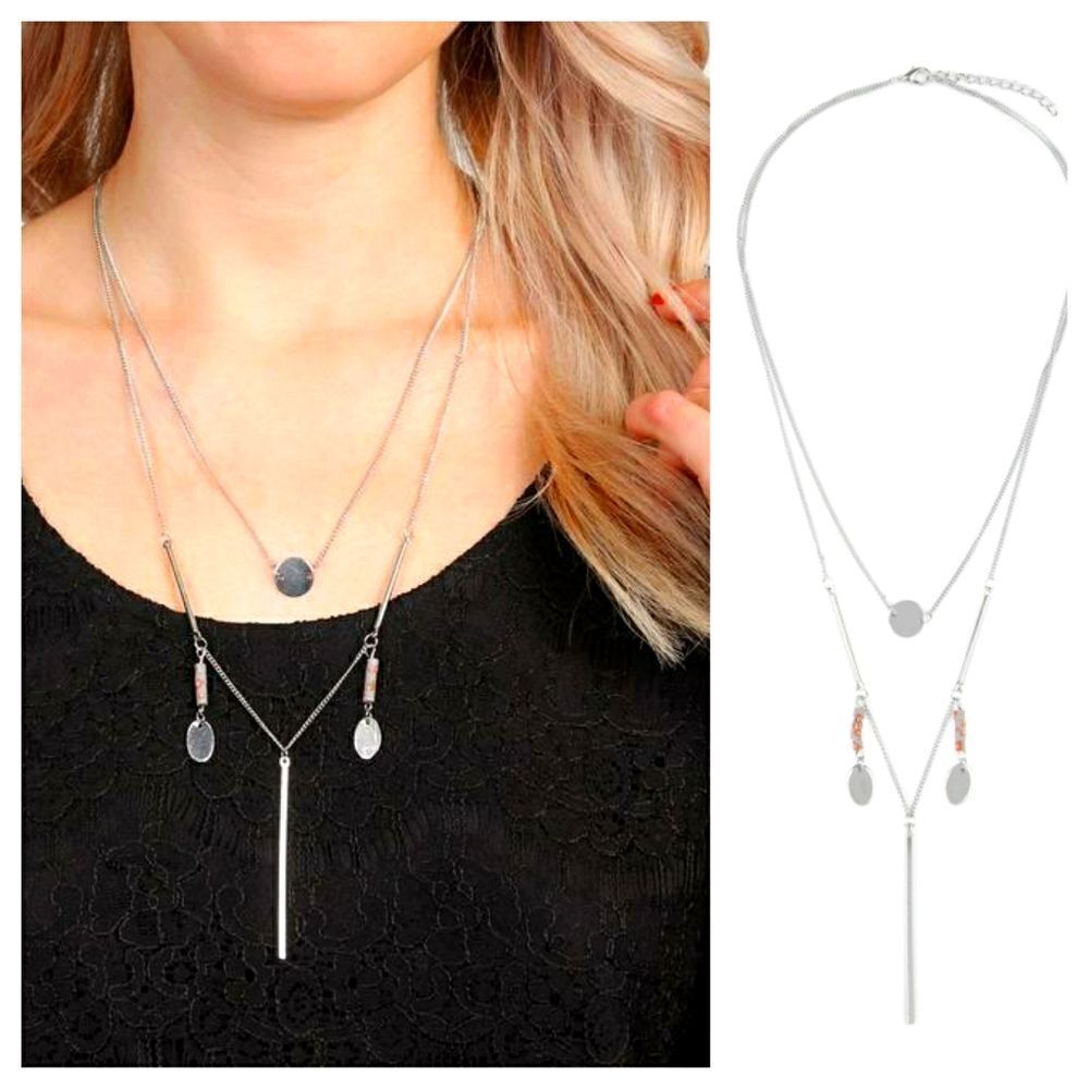 Boho Lariat Layering Silver Tone Earthy Necklace